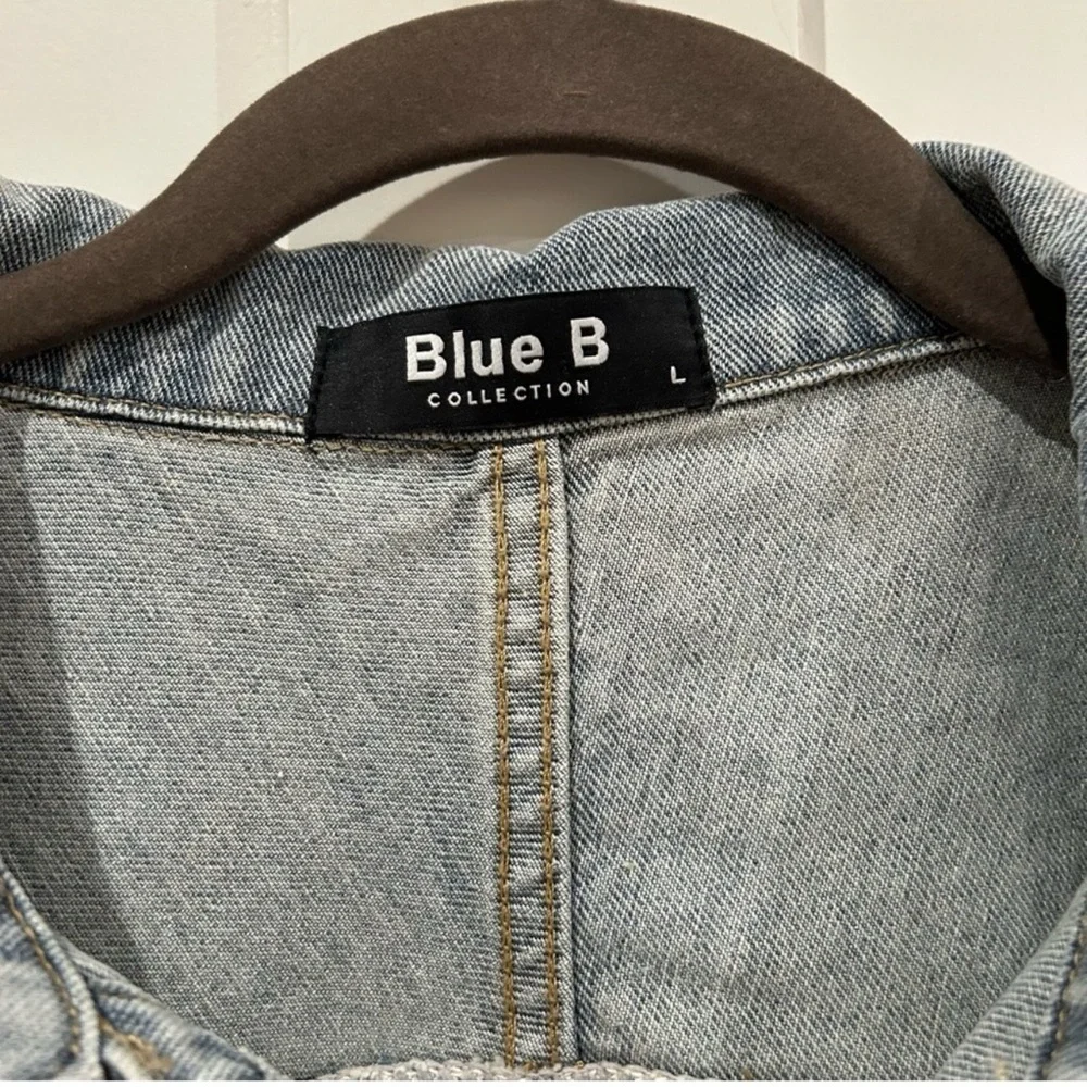 Blue B Collection Embellished Beaded Rhinestone Jean Jacket (L)